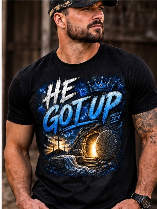 He Got Up Christian tee