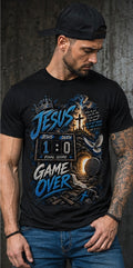 Jesus 1, Death 0 Game over blue Christian tee