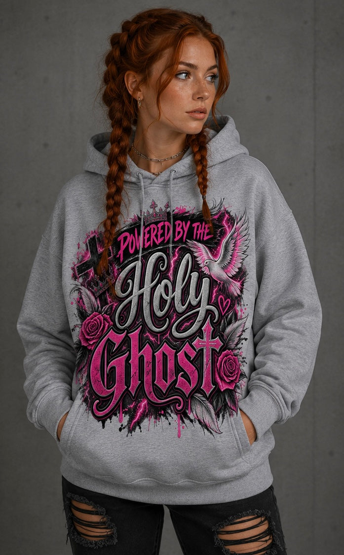 Powered by the Holy Ghost pink Christian hoodie