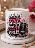Fire Forged. Coffee Fueled pink Christian mug