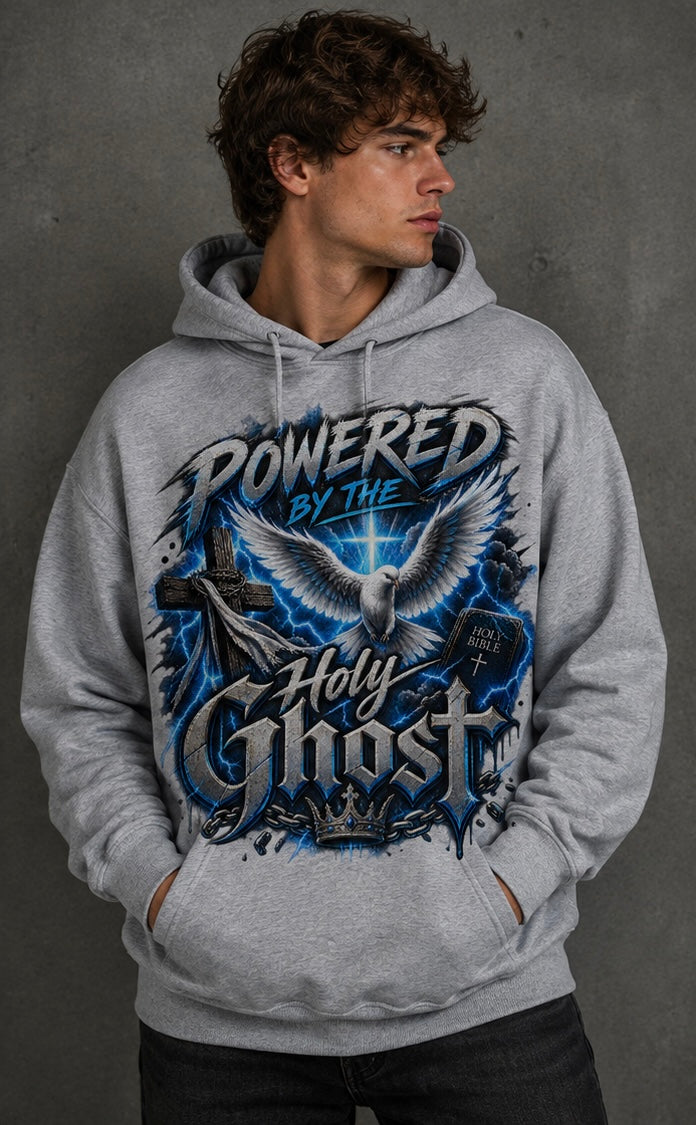 Powered by the Holy Ghost blue Christian hoodie
