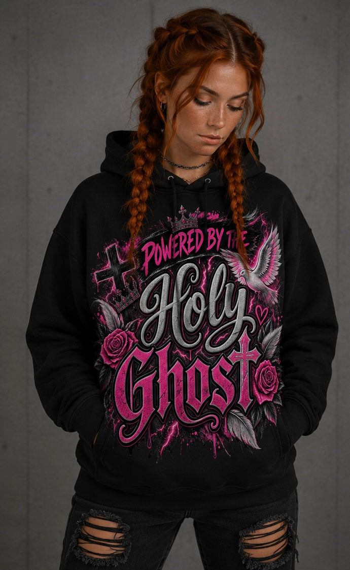 Powered by the Holy Ghost pink Christian hoodie