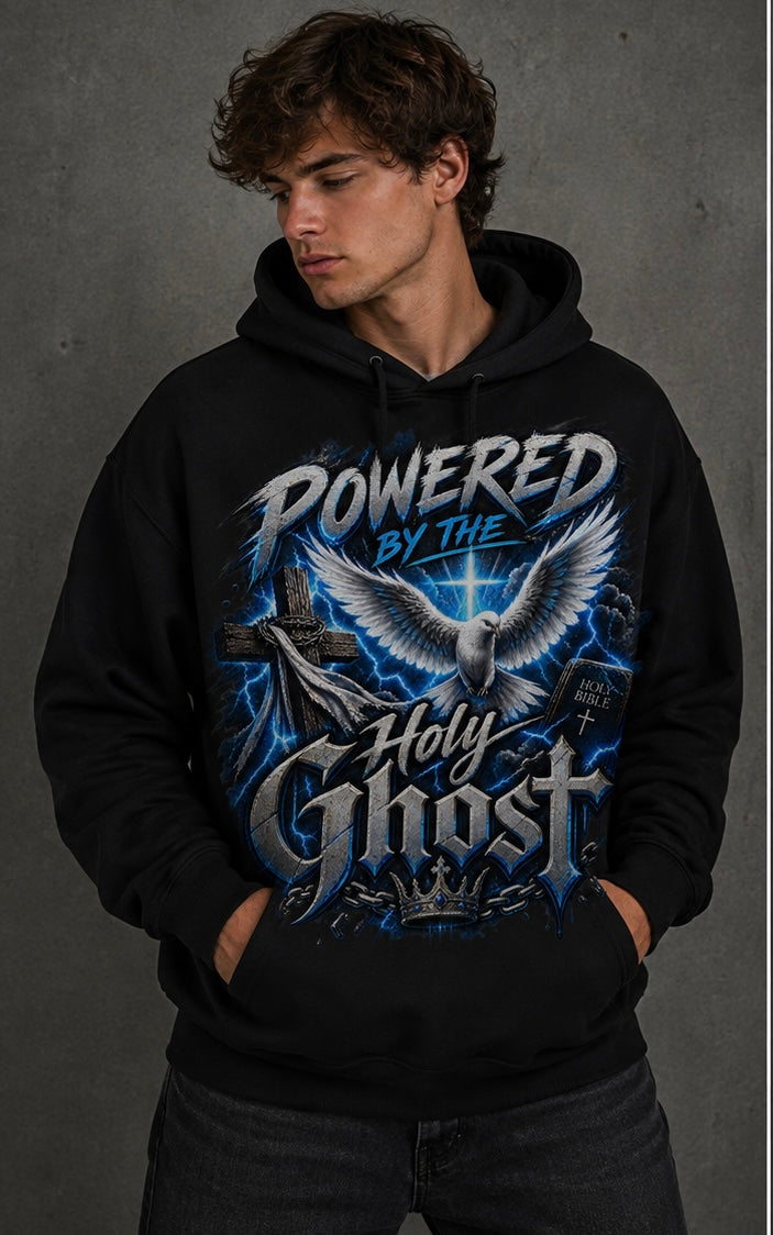 Powered by the Holy Ghost blue Christian hoodie