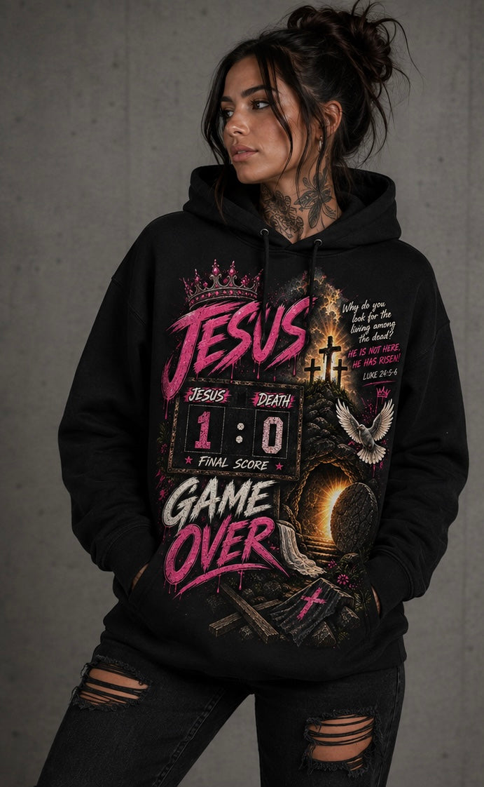 Jesus 1, Death 0 Christian pink hoodie