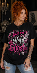 Powered by the Holy Ghost pink Christian tee