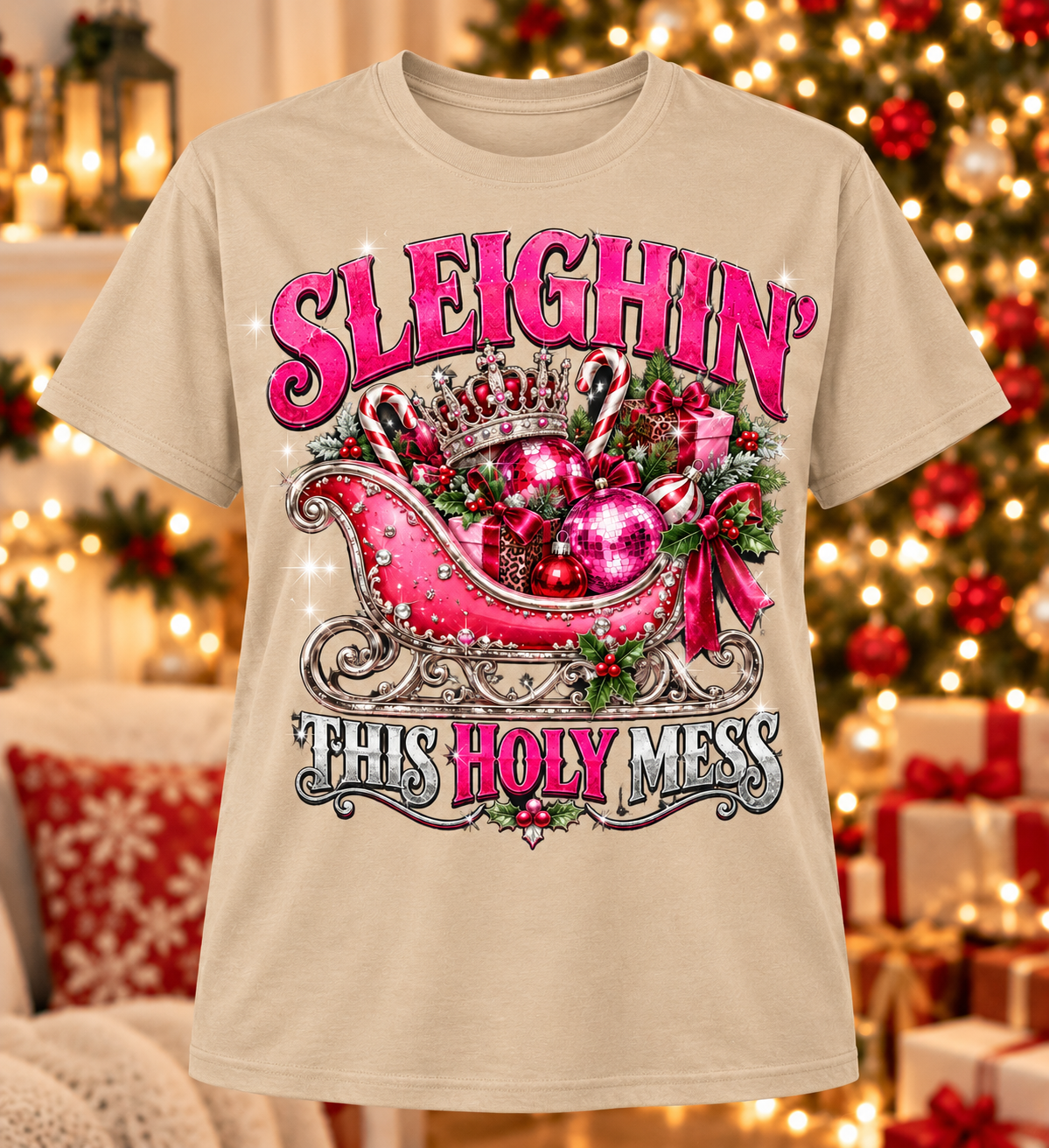 Sleighin’ This Holy Mess Christmas T-Shirt | Christian Holiday Graphic Tee