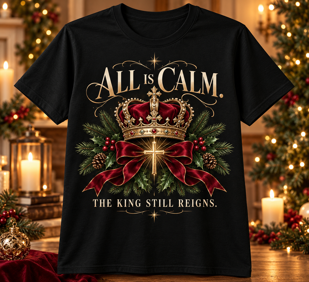 All Is Calm. The King Still Reigns. | Christian Christmas T-Shirt