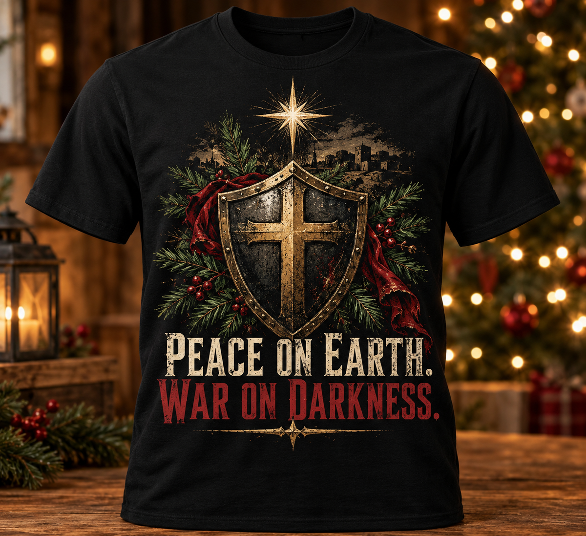 Peace on Earth. War on Darkness. | Christian Christmas T-Shirt