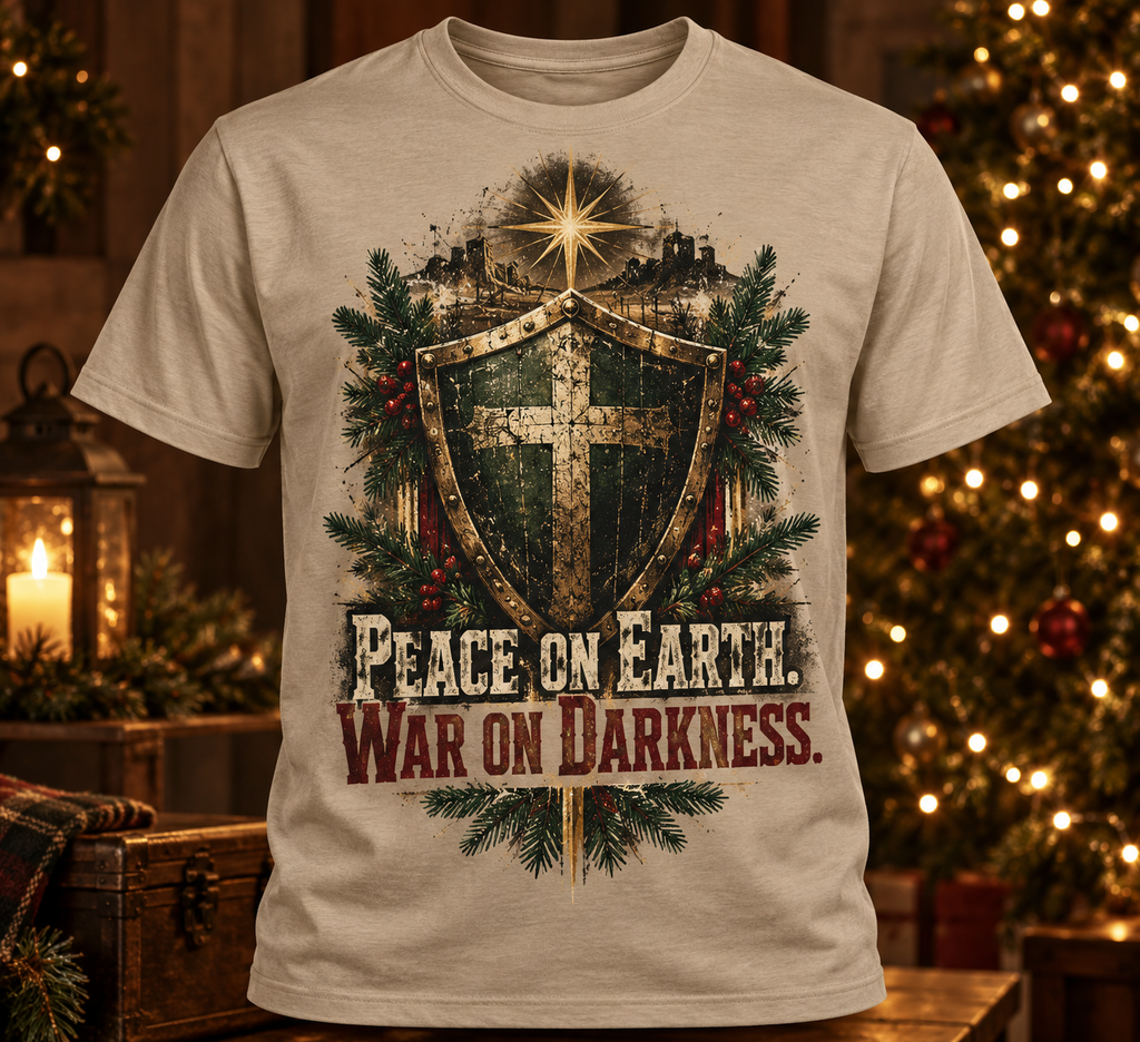 Peace on Earth. War on Darkness. | Christian Christmas T-Shirt