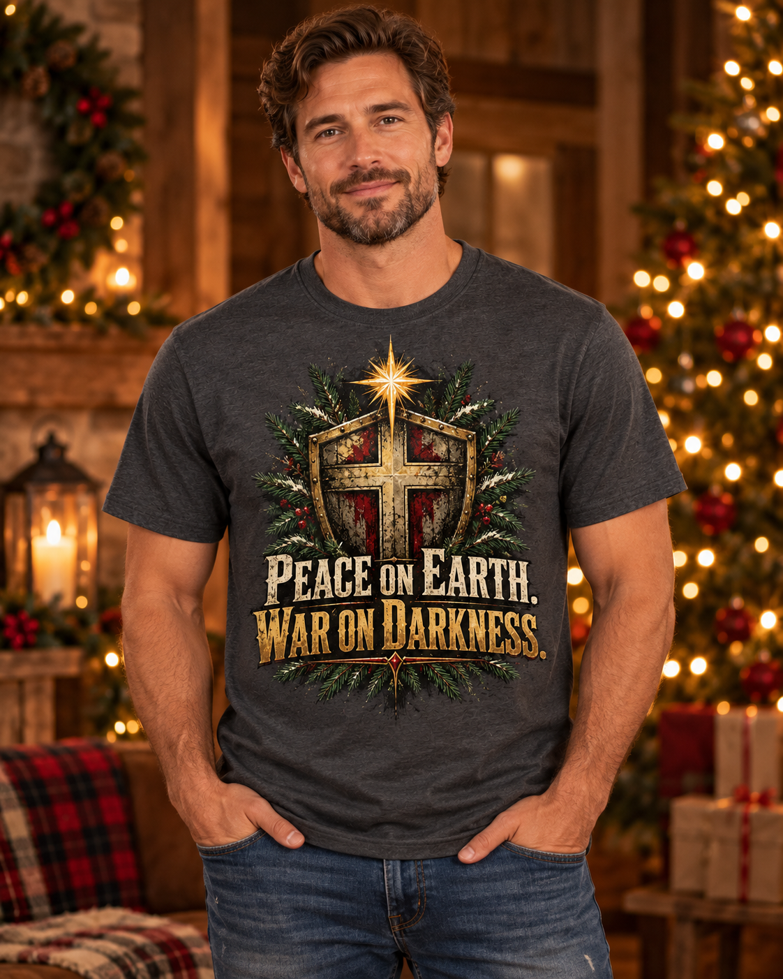 Peace on Earth. War on Darkness. | Christian Christmas T-Shirt