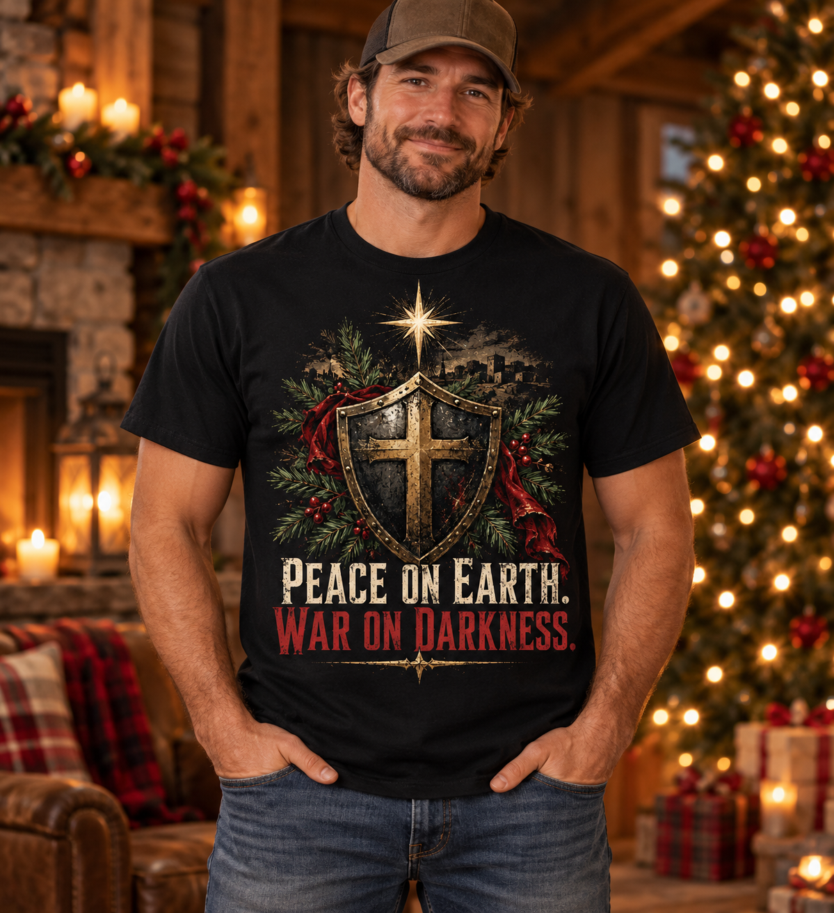Peace on Earth. War on Darkness. | Christian Christmas T-Shirt