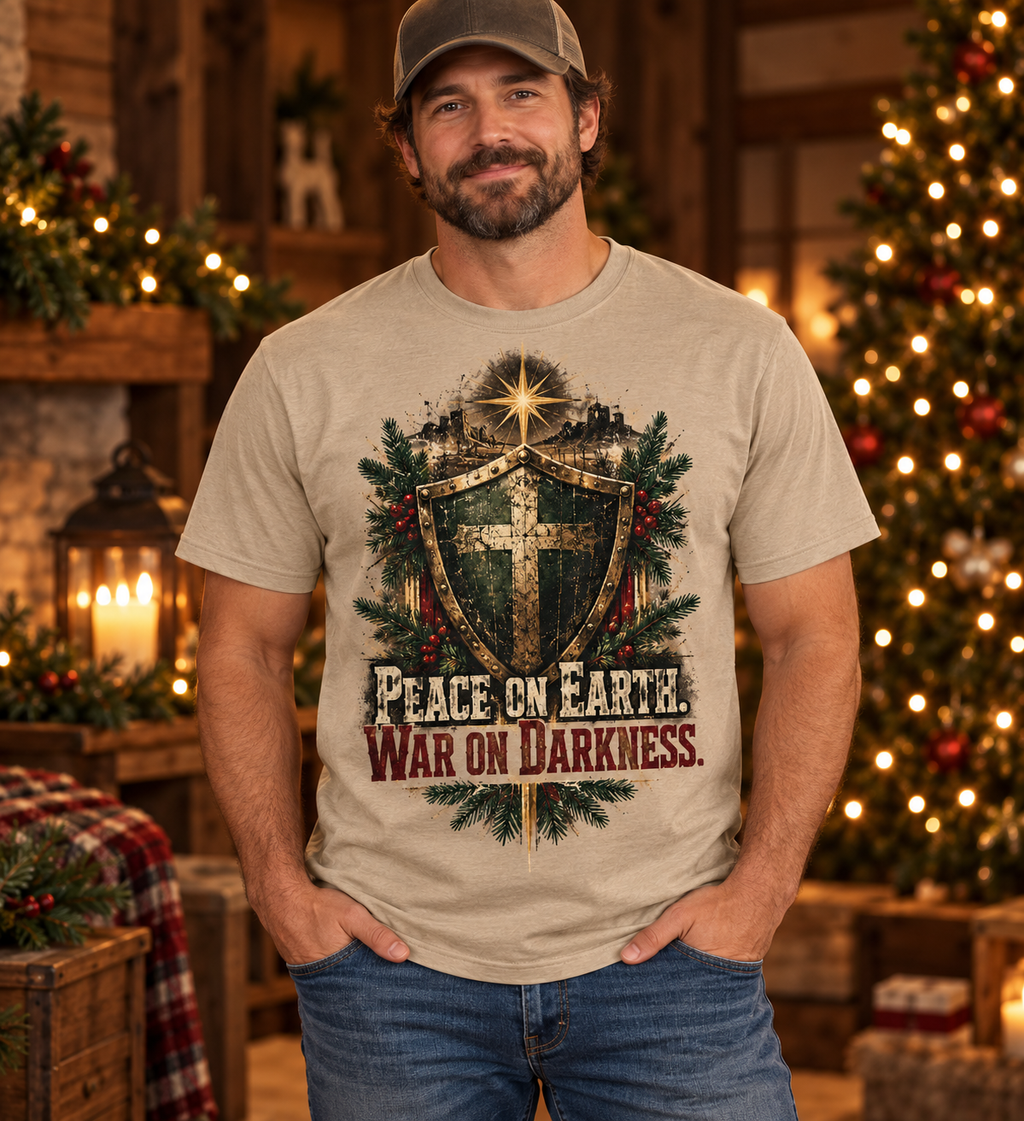 Peace on Earth. War on Darkness. | Christian Christmas T-Shirt