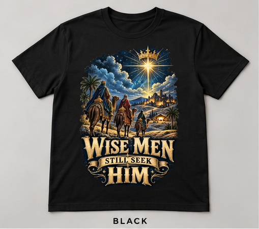 Wise Men Still Seek Him Christian Christmas T-Shirt, Nativity Star Graphic