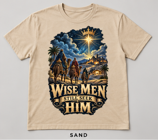 Wise Men Still Seek Him Christian Christmas T-Shirt, Nativity Star Graphic
