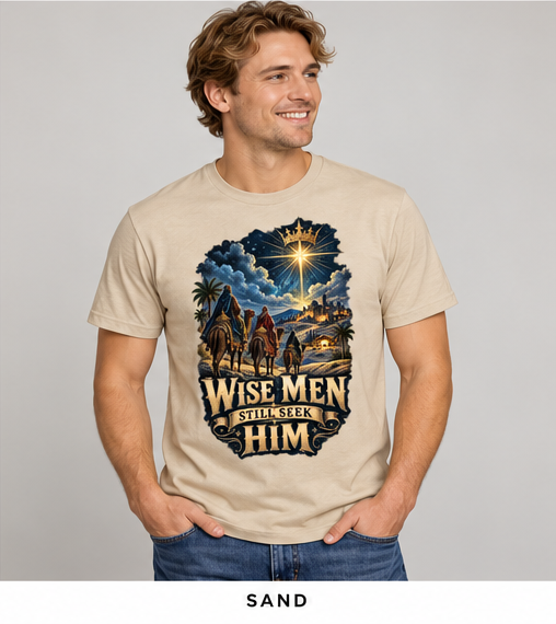 Wise Men Still Seek Him Christian Christmas T-Shirt, Nativity Star Graphic