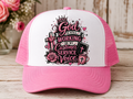 God Is Still Working on My Customer Service Voice – Pink Trucker Hat