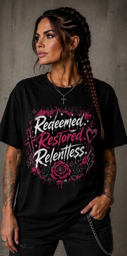 Redeemed. Restored. Relentless. Christian Graphic T-Shirt